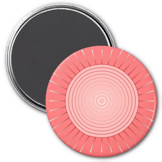 Modern Geometric Sunburst - Deep Coral Pink Magnet (Front)