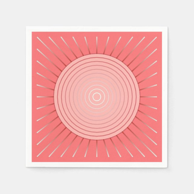 Modern Geometric Sunburst - Deep Coral Pink Napkin (Front)
