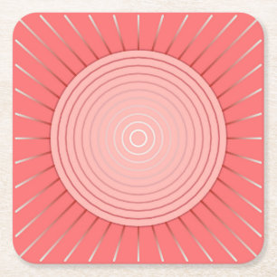 Modern Geometric Sunburst - Deep Coral Pink Square Paper Coaster