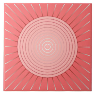 Modern Geometric Sunburst - Deep Coral Pink Tile