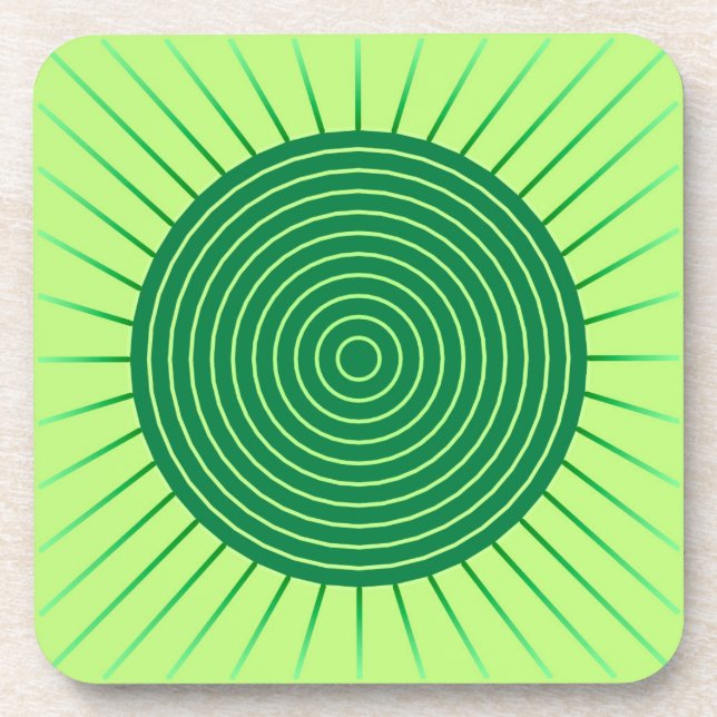 Modern Geometric Sunburst - Emerald Green and Lime Coaster (Front)