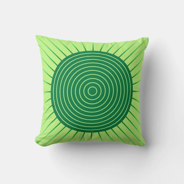 Modern Geometric Sunburst - Emerald Green and Lime Cushion (Front)