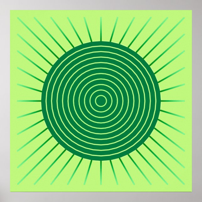 Modern Geometric Sunburst - Emerald Green and Lime Poster (Front)