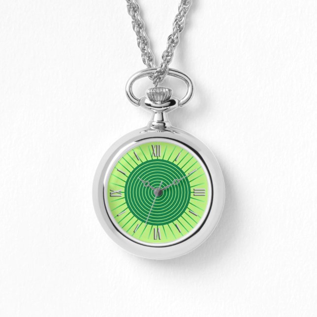 Modern Geometric Sunburst - Emerald Green and Lime Watch (Front)