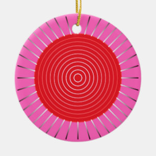 Modern Geometric Sunburst - Fuchsia and Red Ceramic Ornament