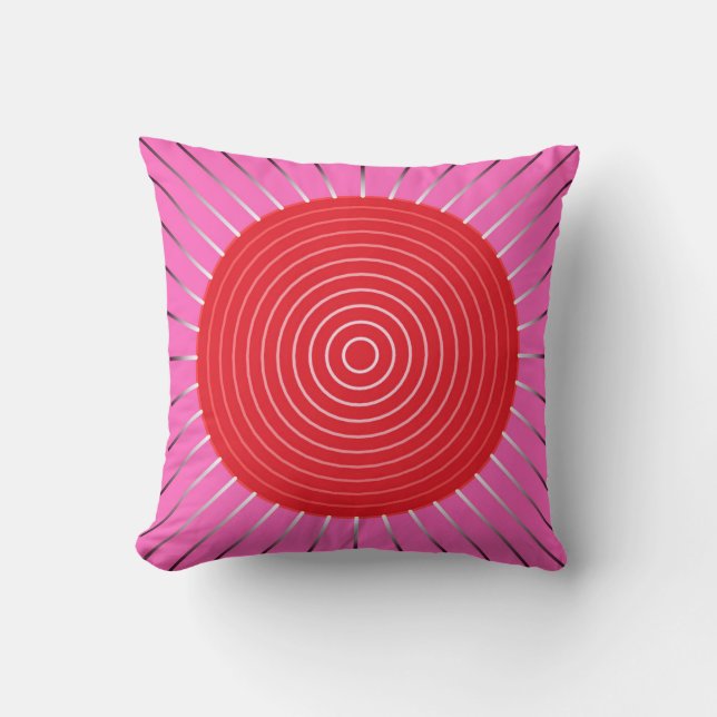 Modern Geometric Sunburst - Fuchsia and Red Cushion (Front)