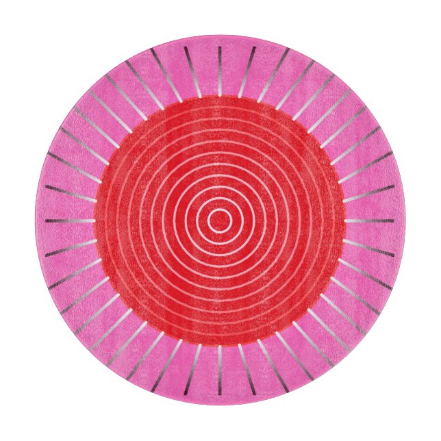Modern Geometric Sunburst - Fuchsia and Red Cutting Board (Front)