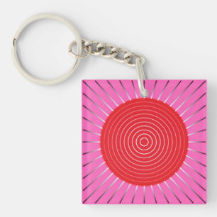 Modern Geometric Sunburst - Fuchsia and Red Key Ring
