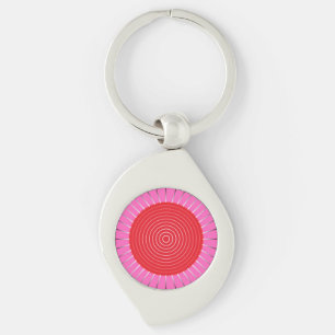 Modern Geometric Sunburst - Fuchsia and Red Key Ring