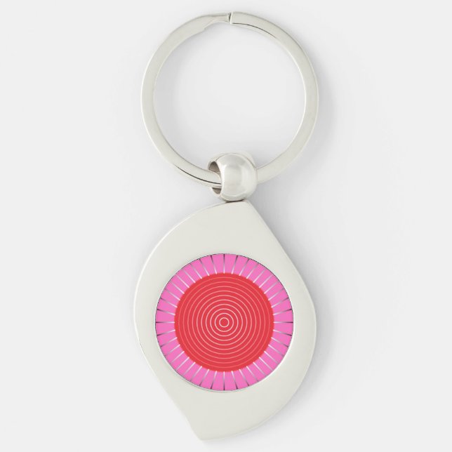 Modern Geometric Sunburst - Fuchsia and Red Key Ring (Front)