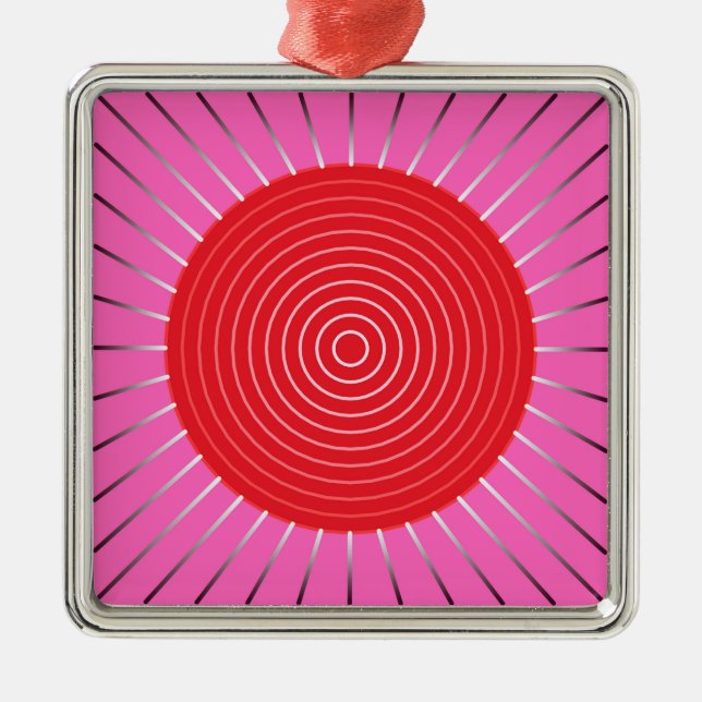 Modern Geometric Sunburst - Fuchsia and Red Metal Ornament (Front)