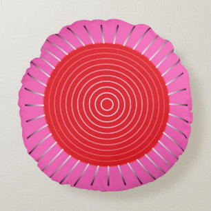 Modern Geometric Sunburst - Fuchsia and Red Round Cushion
