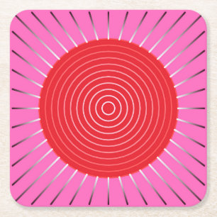 Modern Geometric Sunburst - Fuchsia and Red Square Paper Coaster