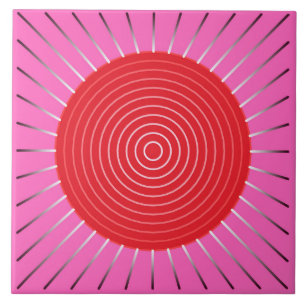 Modern Geometric Sunburst - Fuchsia and Red Tile