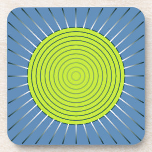 Modern Geometric Sunburst - Lime and Denim Blue Coaster