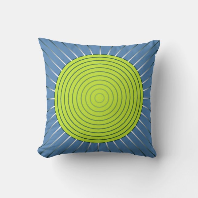Modern Geometric Sunburst - Lime and Denim Blue Cushion (Front)