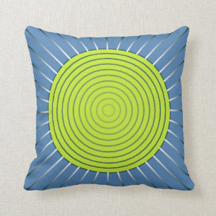 Modern Geometric Sunburst - Lime and Denim Blue Cushion