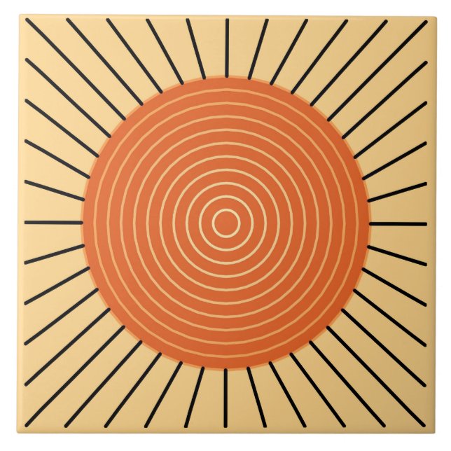 Modern Geometric Sunburst - Mandarin Orange Ceramic Tile (Front)