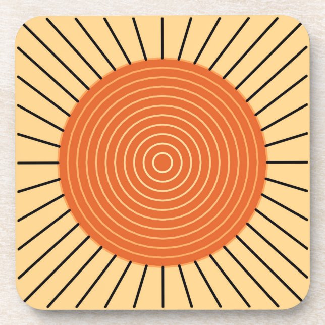Modern Geometric Sunburst - Mandarin Orange Coaster (Front)