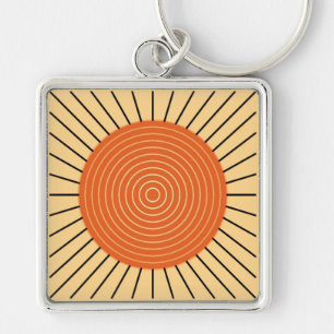 Modern Geometric Sunburst - Mandarin Orange Key Ring