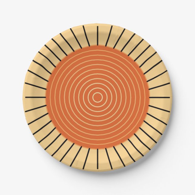 Modern Geometric Sunburst - Mandarin Orange Paper Plate (Front)