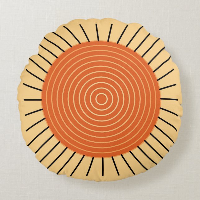 Modern Geometric Sunburst - Mandarin Orange Round Cushion (Front)