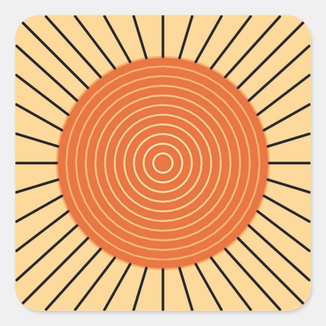 Modern Geometric Sunburst - Mandarin Orange Square Sticker (Front)