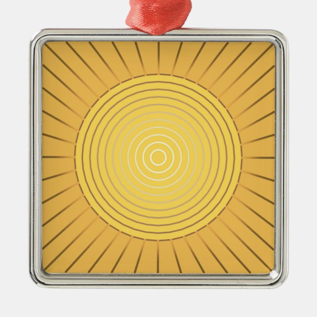 Modern Geometric Sunburst - Mustard Gold / Yellow Metal Ornament (Front)