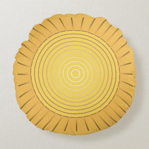 Modern Geometric Sunburst - Mustard Gold / Yellow Round Cushion