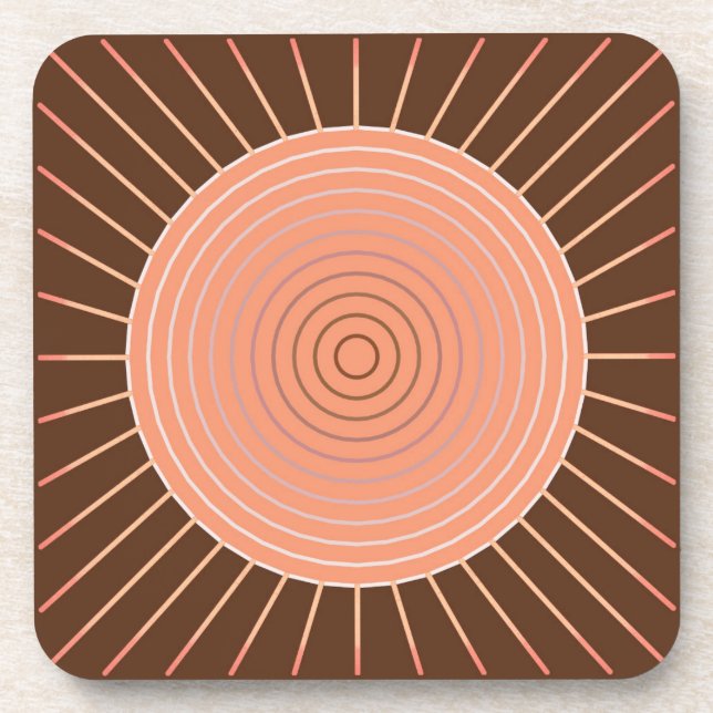 Modern Geometric Sunburst - Peach and Brown Coaster (Front)