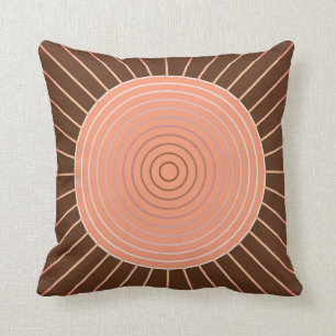 Modern Geometric Sunburst - Peach and Brown Cushion