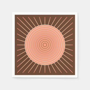 Modern Geometric Sunburst - Peach and Brown Napkin