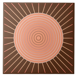 Modern Geometric Sunburst - Peach and Brown Tile