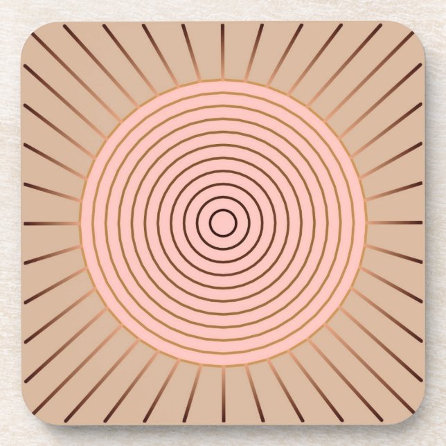 Modern Geometric Sunburst - Peach and Tan Coaster (Front)