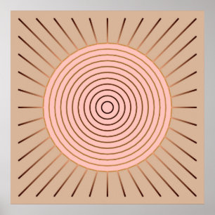 Modern Geometric Sunburst - Peach and Tan Poster
