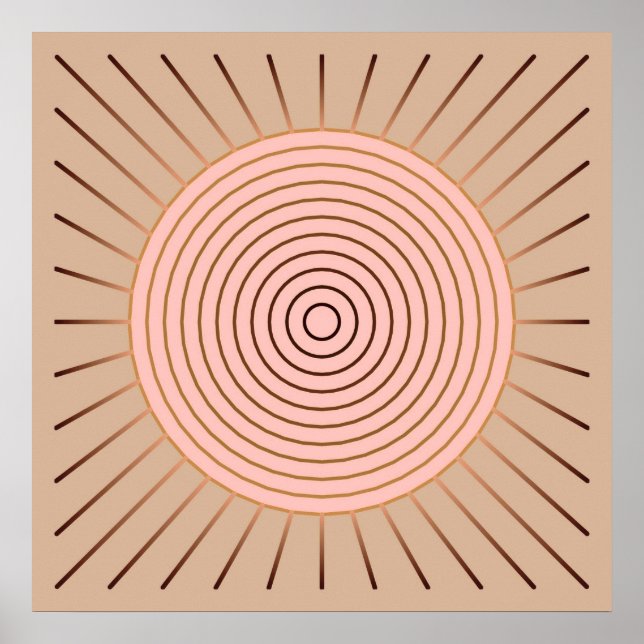 Modern Geometric Sunburst - Peach and Tan Poster (Front)