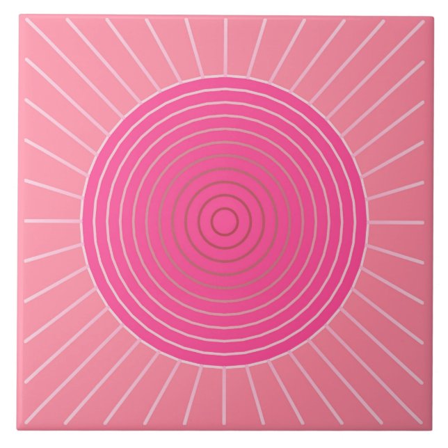 Modern Geometric Sunburst - Shades of Coral Pink Ceramic Tile (Front)