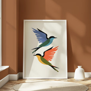 Modern Geometric Swallows Colourful Minimalist Bir Poster
