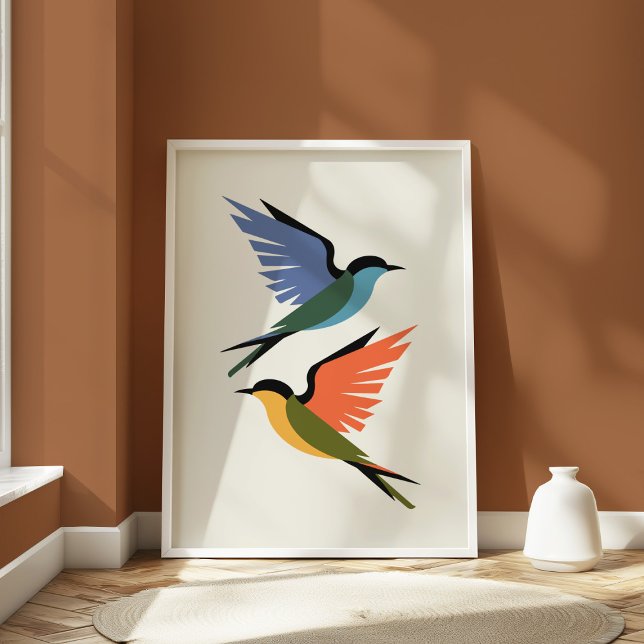 Modern Geometric Swallows Colourful Minimalist Bir Poster (Creator Uploaded)