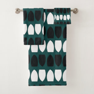 Modern Geometric Teal Blue White Black Bath Towel Set