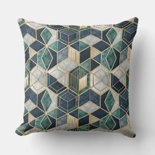 Modern Geometric Teal & Gold Abstract Pattern Cushion
