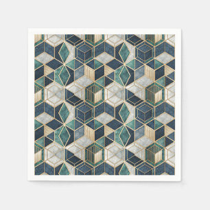 Modern Geometric Teal & Gold Abstract Pattern Napkin