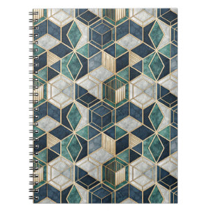 Modern Geometric Teal & Gold Abstract Pattern Notebook