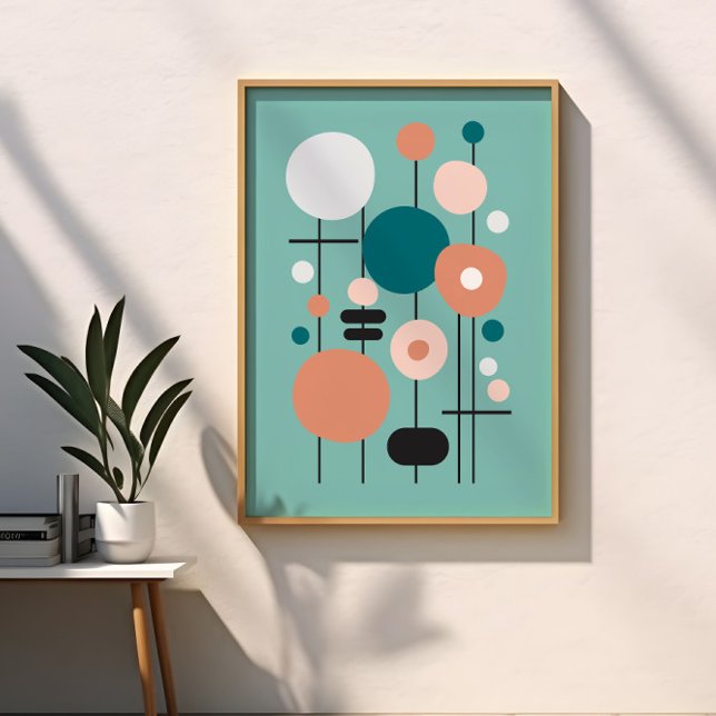 Modern Geometric Teal Salmon Abstract Art Poster (Creator Uploaded)