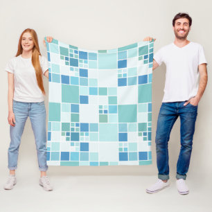 Modern Geometric Teal Turquoise Tiled Fleece Blanket