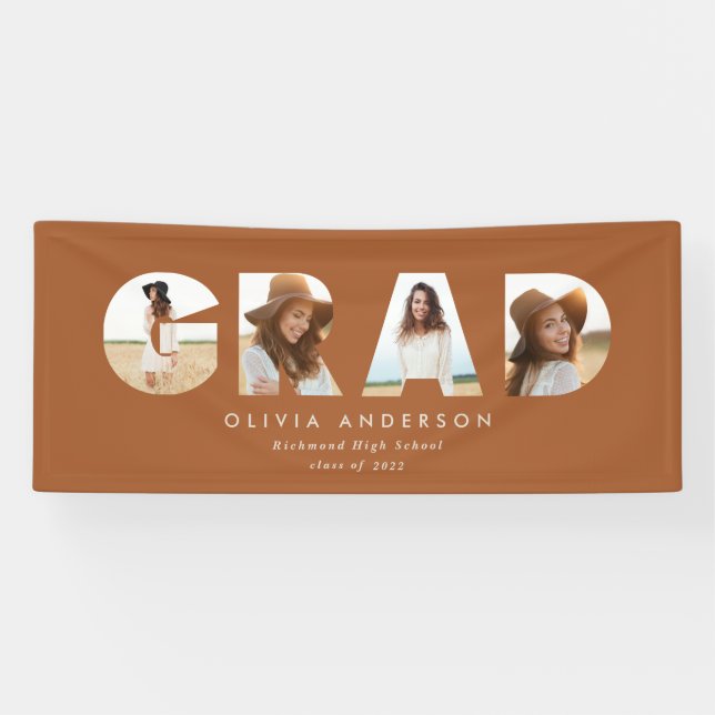 Modern geometric terracotta multi photo graduation banner (Horizontal)