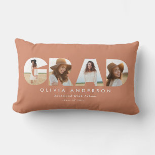 Modern geometric terracotta multi photo graduation lumbar cushion