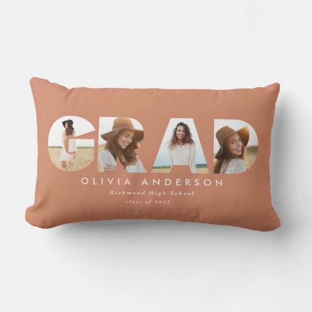 Modern geometric terracotta multi photo graduation lumbar cushion (Front)