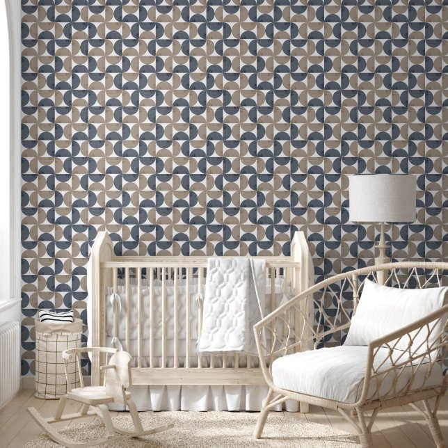 Modern Geometric Textured Half-Moon Mid Century  Wallpaper (Kids)