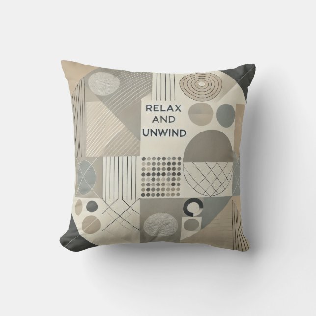 Modern Geometric Throw Pillow - Relax and Unwind (Front)